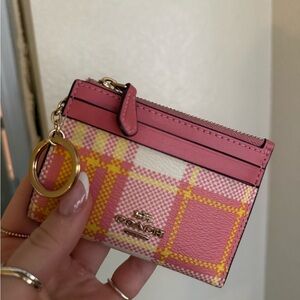 Coach Pink and Yellow Checkered Cardholder